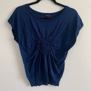 Escada Wide Neck Floral Design Short Sleeve Top Size 36